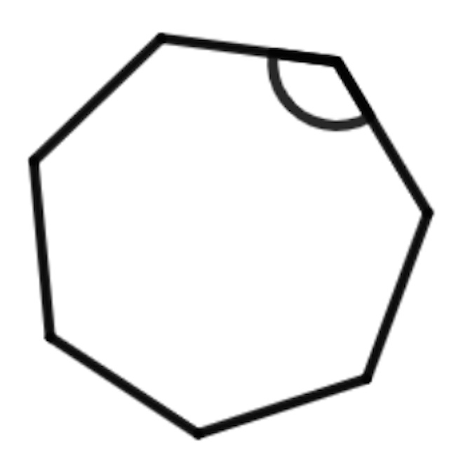 True or false? The angle marked on the shape is an interior angle.