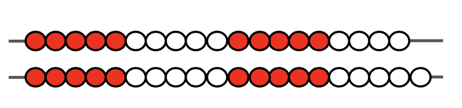 Which bead string shows 1 more than 18?