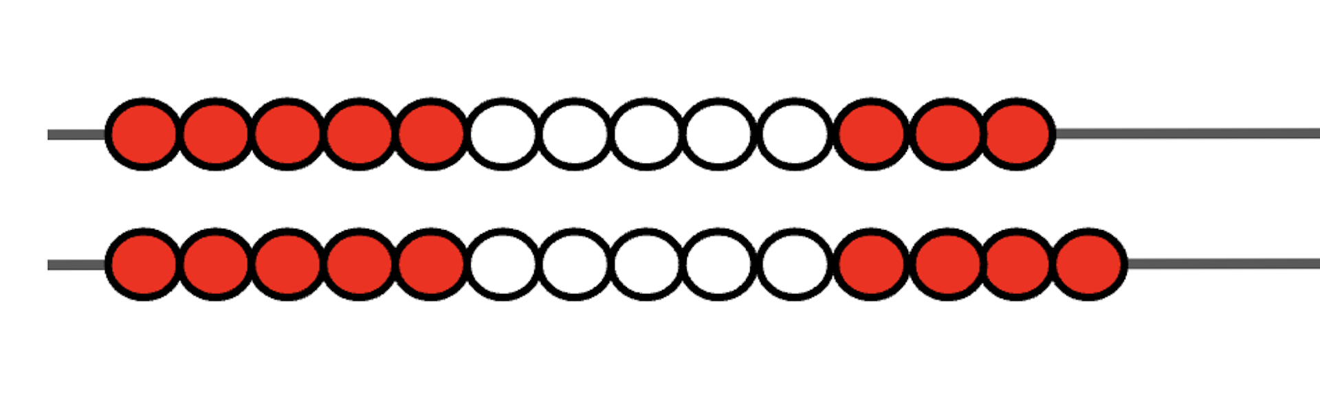 Which bead string shows 1 less than 15?