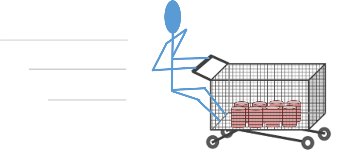 Someone pushes a trolley along a flat road until it is moving quickly. They then jump on for a ride, putting both their feet up. Which of these statements is correct after they are on the trolley?