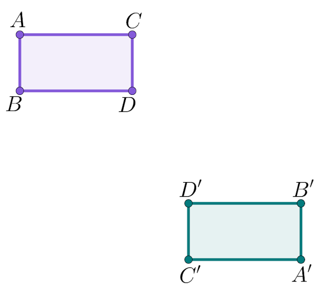 The rectangle ACDB is rotated to give rectangle D'B'A'C'. The angle of rotation is <span class="blank">______</span>°.