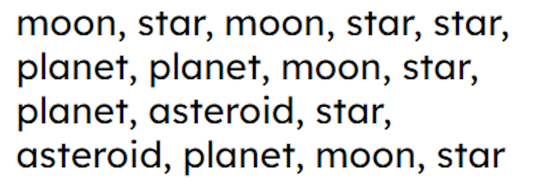 What is the frequency of 'moon' in the list? <span class="blank">______</span> 