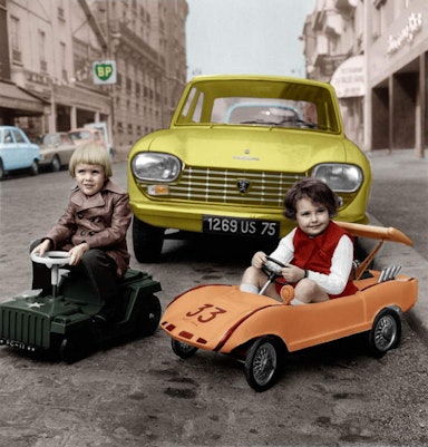 Children playing with toys around 50 years ago.