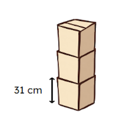 Use a formal or informal method to solve this word problem: If all these boxes are the same height, how tall is the stack of boxes?