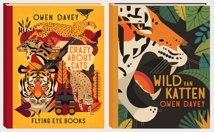 What type of illustrations does Owen Davey use to depict the cats in the book?