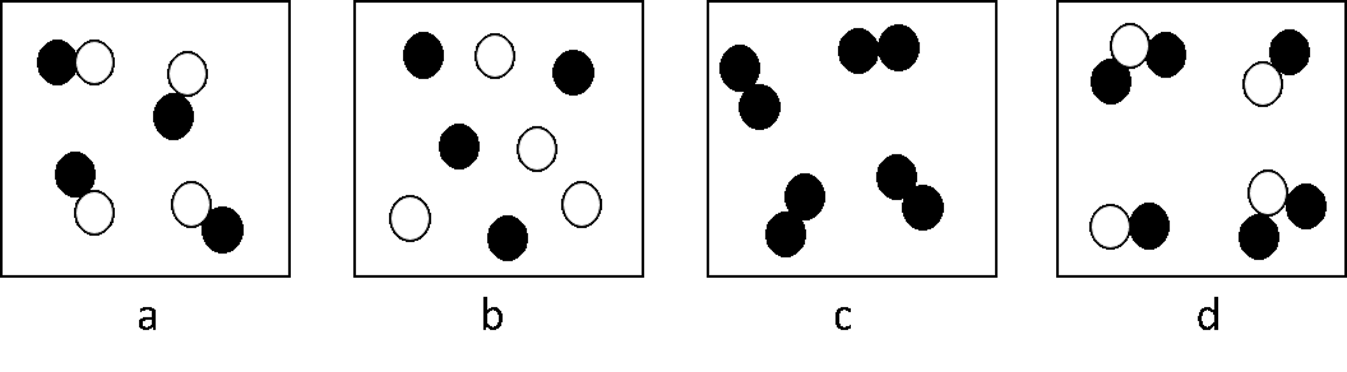 Correctly order the description of the particle diagram from a to d.