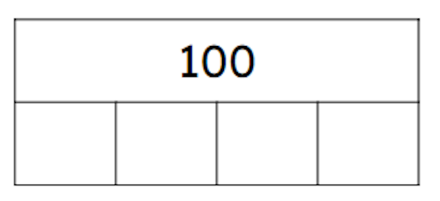 100 is composed of four equal parts. What is the value of each part?