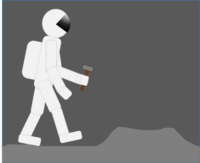 An astronaut is walking on the Moon carrying a hammer. What will happen to the hammer if they let go of it?