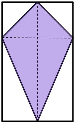 This diagram shows a kite enclosed by a rectangle. If the rectangle has an area of 780 cm², find the area of the kite, in cm².