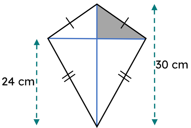 This kite has an area of 270 cm². What is the area of the shaded region: the right-angled triangle on the top, right of the kite? Give your answer in cm².