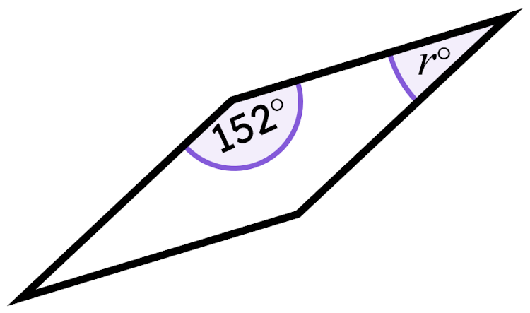 This quadrilateral is a rhombus. What is the size of angle <Math>r</Math>?