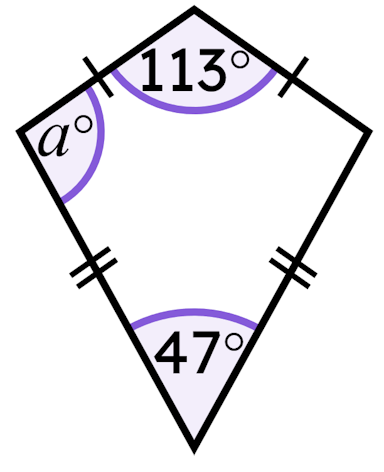 This quadrilateral is a kite. Find the value of angle <Math>a</Math>, in degrees.