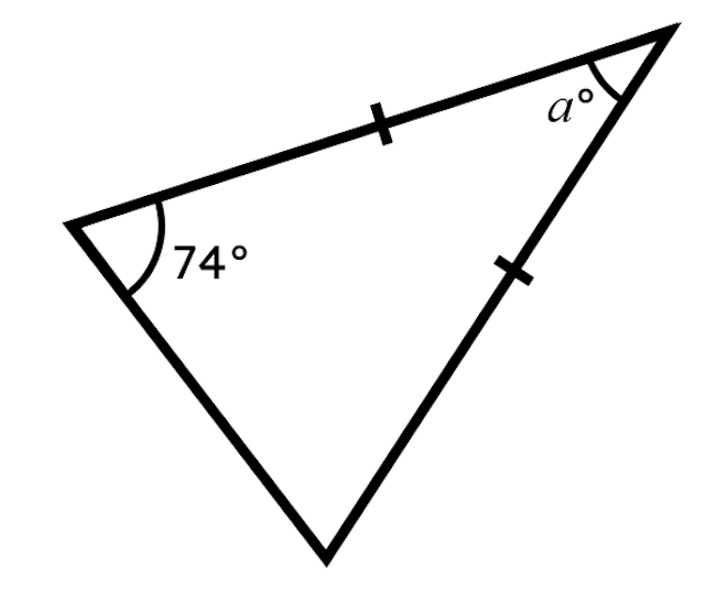 As this triangle is isosceles, the angle marked <Math>a</Math> is <span class="blank">______</span> <Math>^\circ</Math>.