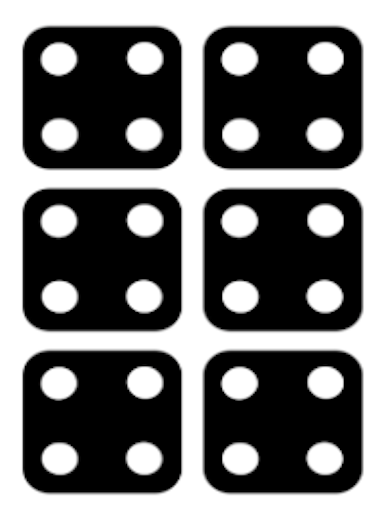 Look at this image. Which numbers are factors for the total number of spots on the dice?