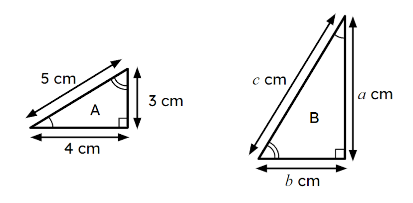 Triangle A has been enlarged by a scale factor of 2 to get triangle B. Match each unknown length from triangle B with its size. 