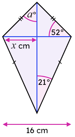 The diagonals of this kite have been drawn on. The value of <Math>x</Math> is <span class="blank">______</span>.