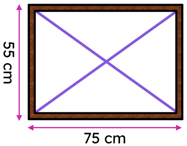 Adhesive tape is placed along the two diagonals of this rectangular picture frame. How much adhesive tape is needed, rounded to the nearest cm? <span class="blank">______</span> cm of tape.