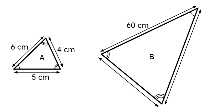 Triangle B is an enlargement of triangle A. What is the scale factor?