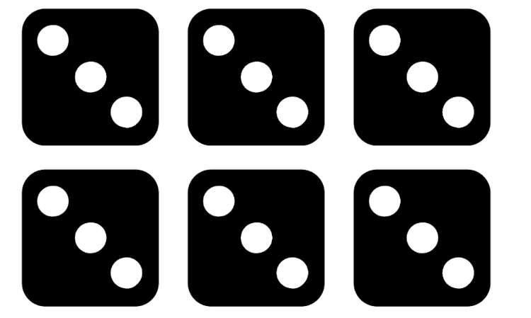 Look at this image. Which numbers are factors for the total number of spots on the dice?